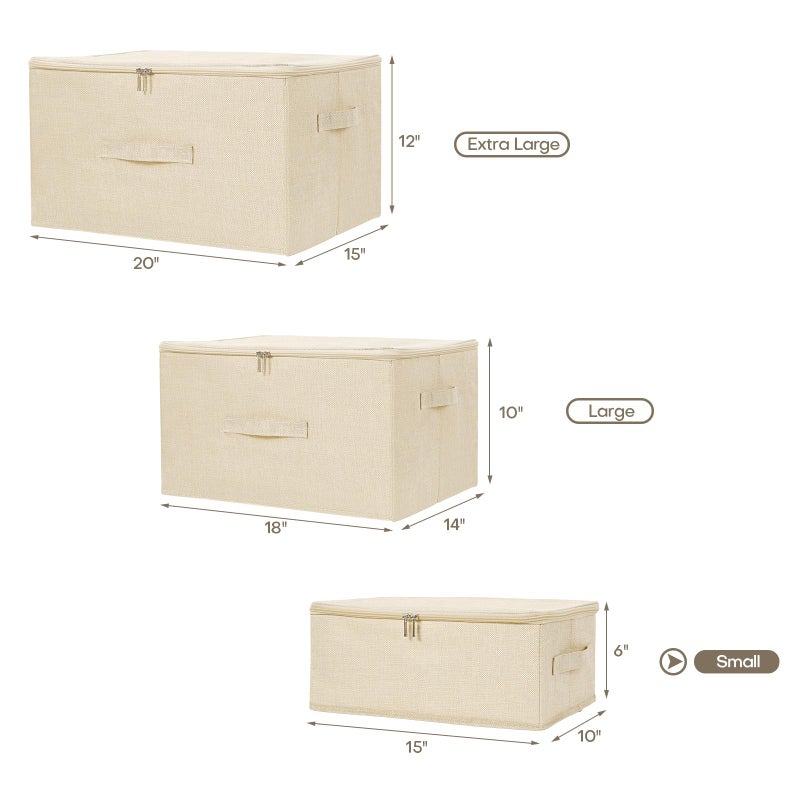 ANMINY Storage Bins with Zipper Lids 13 Qt Lidded Fabric Storage Boxes Baskets Cubes with Handles Collapsible Washable Cotton Linen Closet Shelf Clothes Organizer Containers - Beige, Small - Image 5
